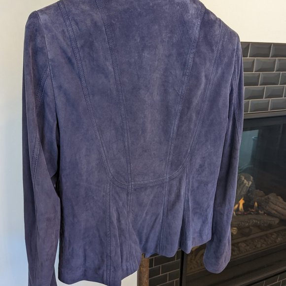 Elie Tahari Size:6 Blue Suede Fitted Jacket - Picture 2 of 9